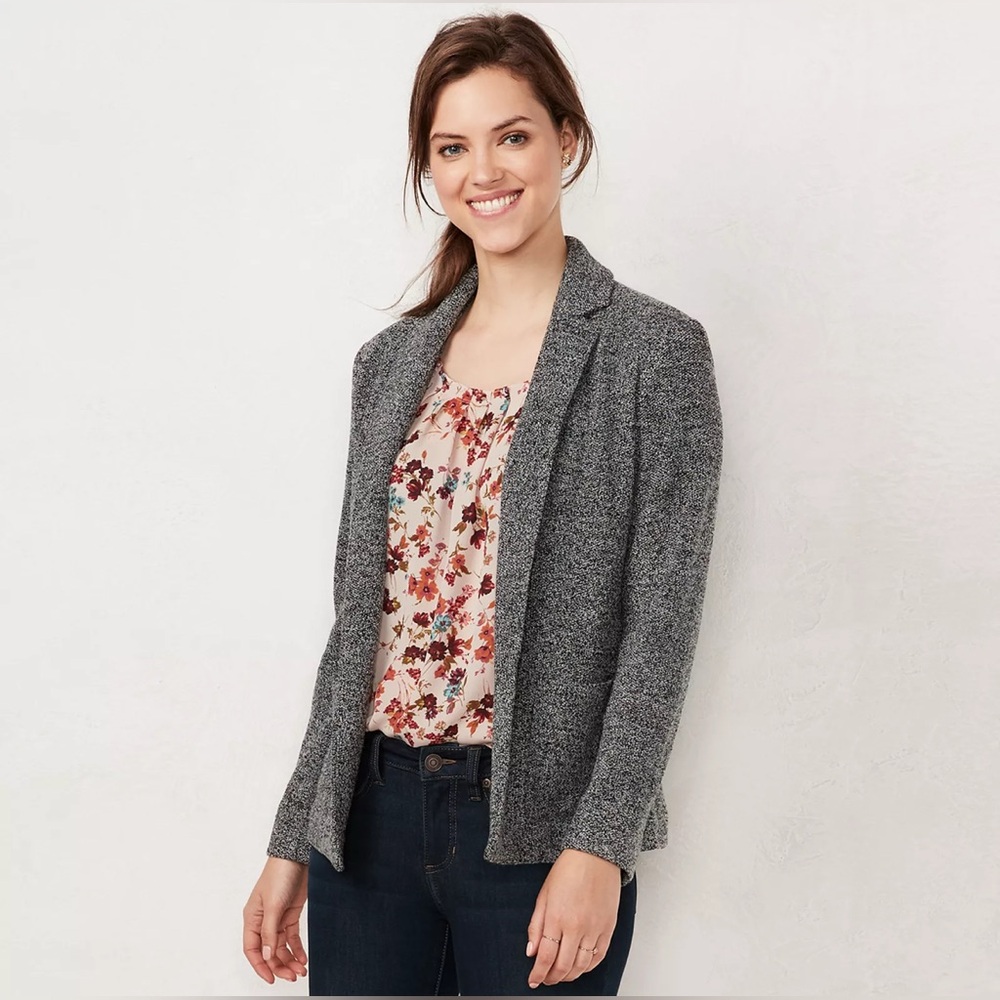 LC Lauren Conrad Women’s Cozy Open-Front Knit
Blazer in Gray Marl, Size Large